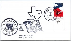 US SPECIAL PICTORIAL POSTMARK COVER TEXAS SESQUICENTENNIAL CITY OF WOODWAY 1986