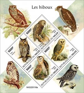 NIGER - 2022 - Owls - Perf 4v Sheet - Mint Never Hinged