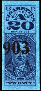 TA411b Series 125 Cigarette Revenue Stamp: 20 Cigarettes (1955) Used