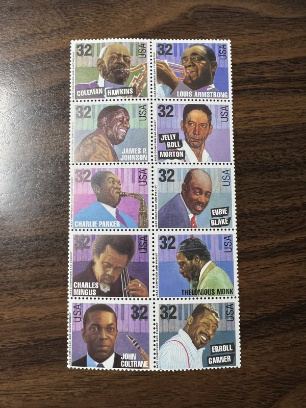 Scott 2983-2992 1995 32c Jazz Musicians Mint Block of Ten VF NH Cat $23