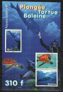 French Polynesia Stamp 1010a  - Scuba divers, whales, turtles,