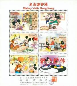 RK1-0126 GRENADA 2607 DISNEY SHEET OF 6  MICKEY MOUSE  SCV $7.00 BIN $3.50