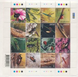 MALTA 1201 MINT NH, INSECTS SHEET OF 16 