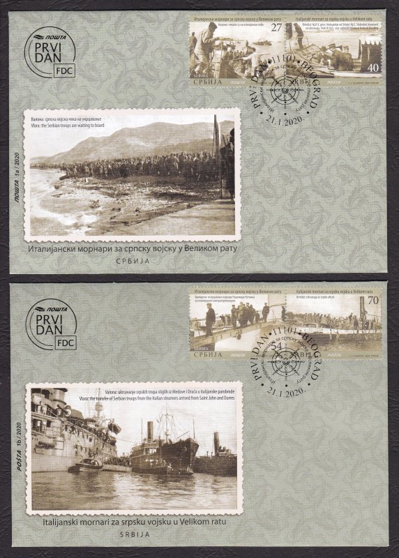 Serbia 2020 Italy Navy for Serbian Army History WW1 First World War Ships FDC