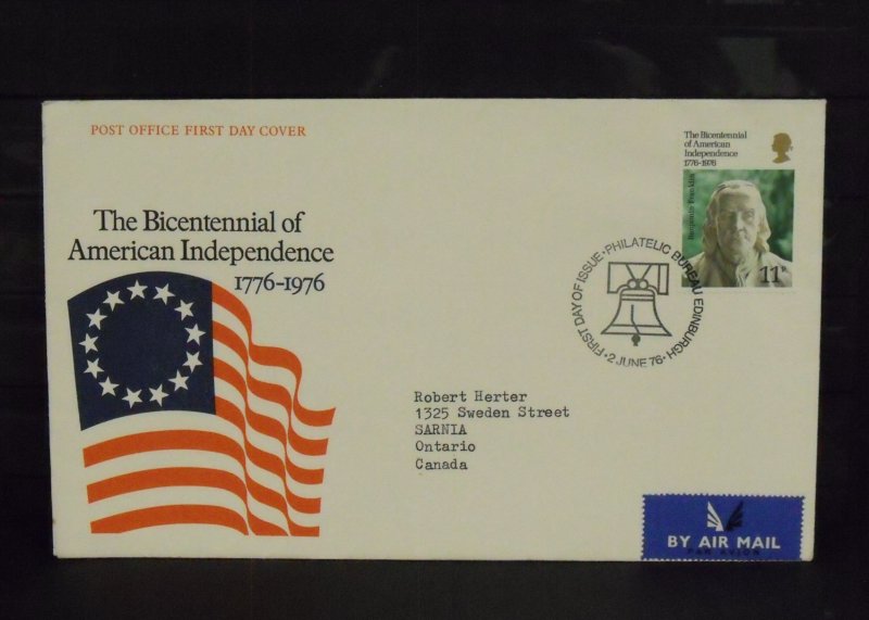 15470   GREAT BRITAIN   FDC # 785     The Bicentennial American Independence