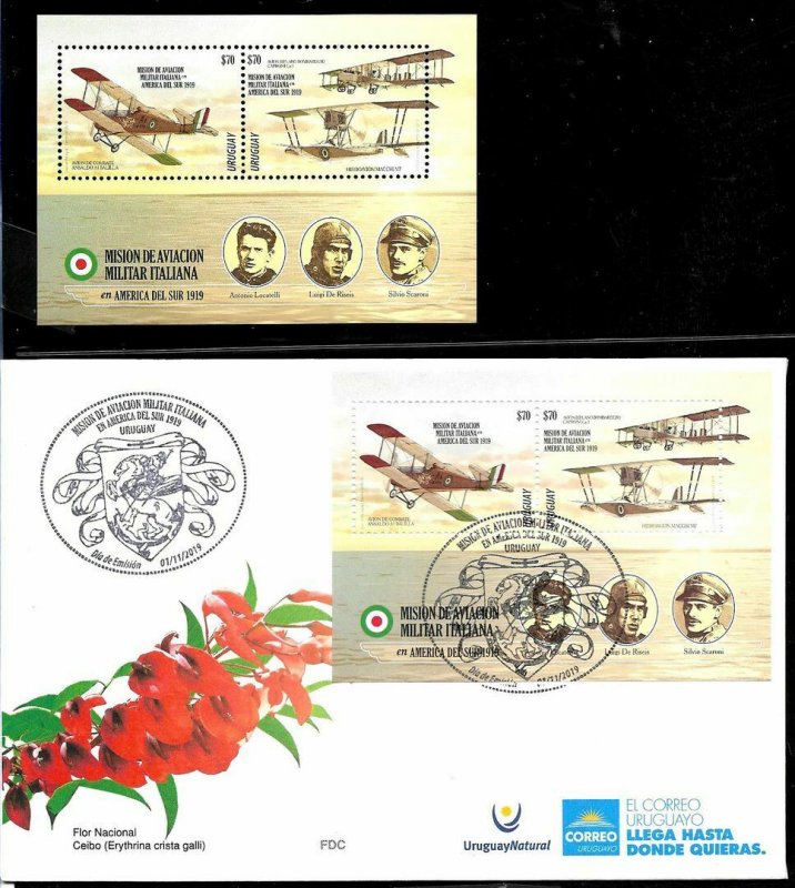 URUGUAY 2019 ITALY MILITARY AVIATION MISSION 50th ANIV SOUVENIR SHEET FDC+MNH