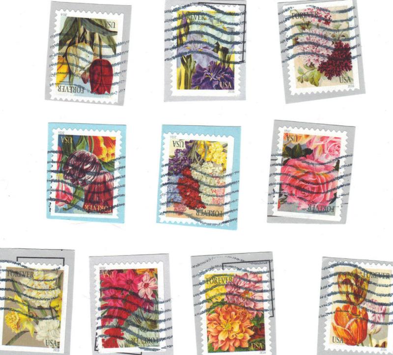 2016 Botanical Art-flowers-ser of 10 used on paper-scan f6/1