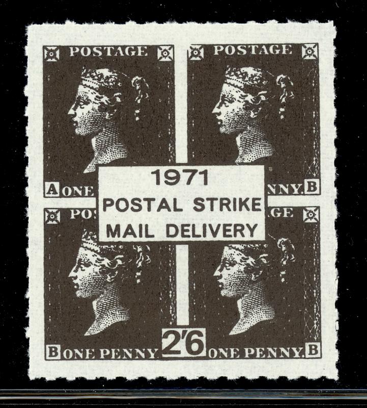 GREAT BRITAIN 1971 STRIKE POST LABELS 2s6d PENNY BLACK Issue MNH