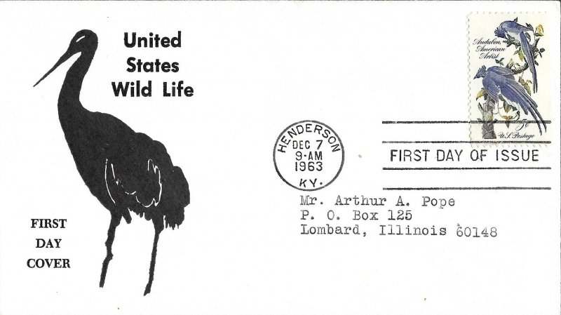 1963 FDC, #1241, 5c John James Audubon, Roper