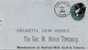 United States Tennessee Lebanon 1888 segmented cork  Postal Stationery Envelo...