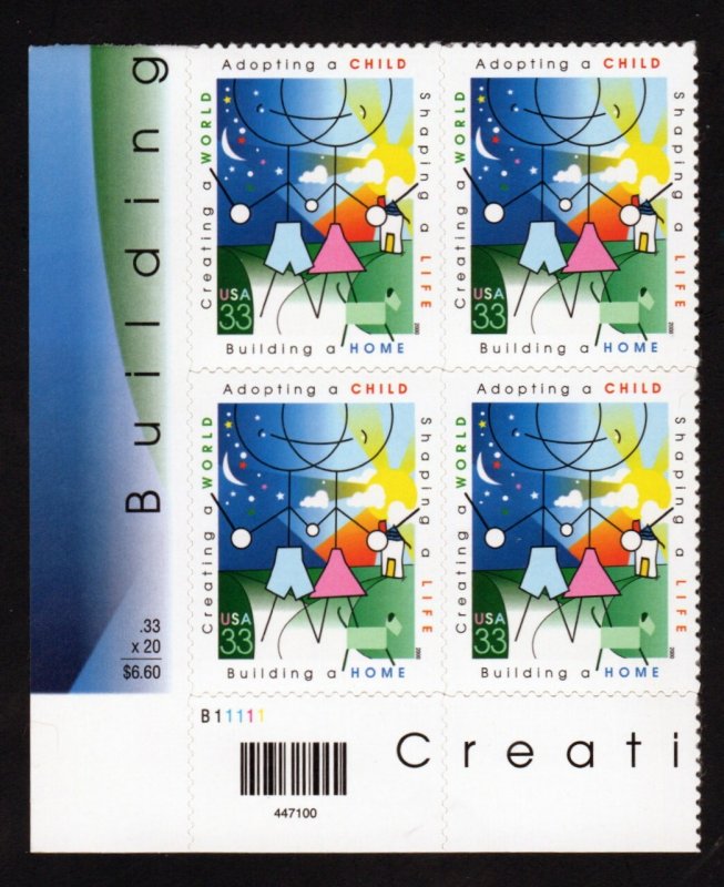 SC# 3398 - (33c) - Adoption - MNH Plate Block/4 - LL # B1111