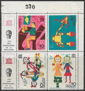 URUGUAY 1970 INTL EDUCATION YEAR Set + LABELS Scott No. 789a MNH