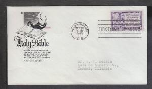 US 1014 Gutenberg Bible 1952 House Farnam Typed FDC 