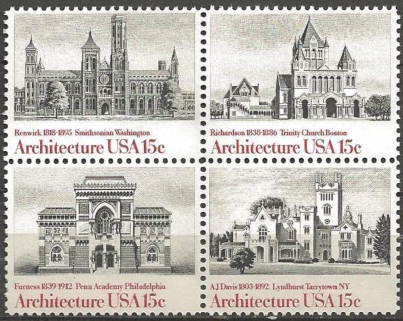 USA 1980 15 cents Architecture Block of 4 Never Hinged, Scott#1838-41