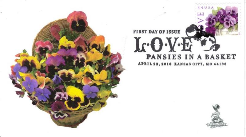 Pansies: Love in a Basket First Day Cover, w/ b&w