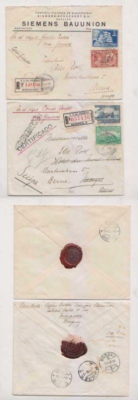 URUGUAY 1930 TWO R-COVERS TO BERNE ROUTED VIA GENOA STEAMER C. VERDE & G. CESARE 