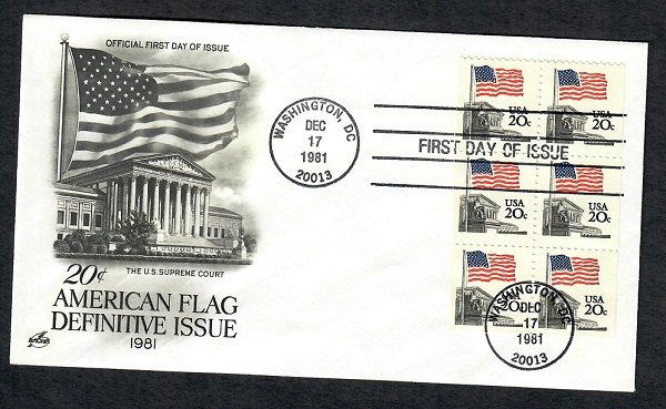 1896a Flag over Supreme Court booklet pane Unaddressed ArtCraft FDC