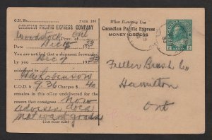 1933 Canadian Pacific Expree Co., postal stationery. 2c Green Admiral, rouletted