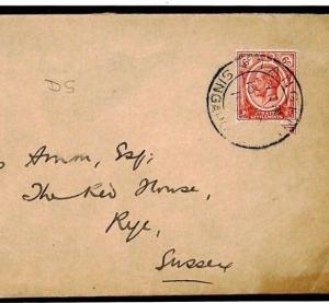 SINGAPORE *TANGLIN* CDS Cover Malaya Straits KGV 6c GB Rye Kent {samwells}W538b