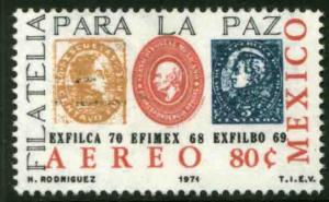 MEXICO C385 Stamp on stamp Exfilca70 Caracas, Venezuela MINT, NH. F-VF.