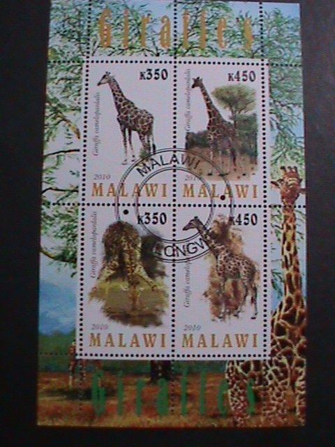 MALAWI -2010-PROTECTED ENDANGER ANIMALS-GIRAFFES-CTO SHEET VERY FINE