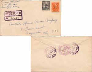 United States Maine Sanford Registered 1935 violet double ring  6c Garfield a...