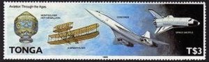 Tonga 724, MNH. Aviation History, 1989. Montgolfier brothers, Aircraft, Space.