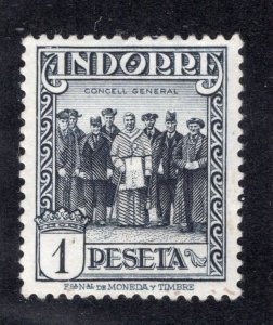 Spanish Andorra 1929 1p slate General Council, Scott 22 MH, value = $12.50