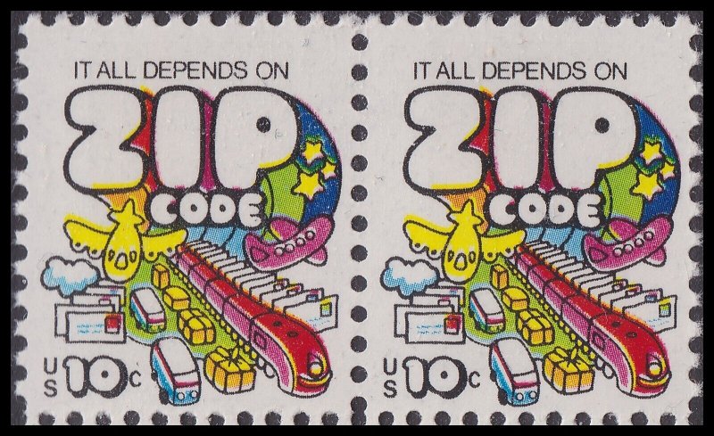 US 1511 ZIP Code 10c horz pair (2 stamps) MNH 1974