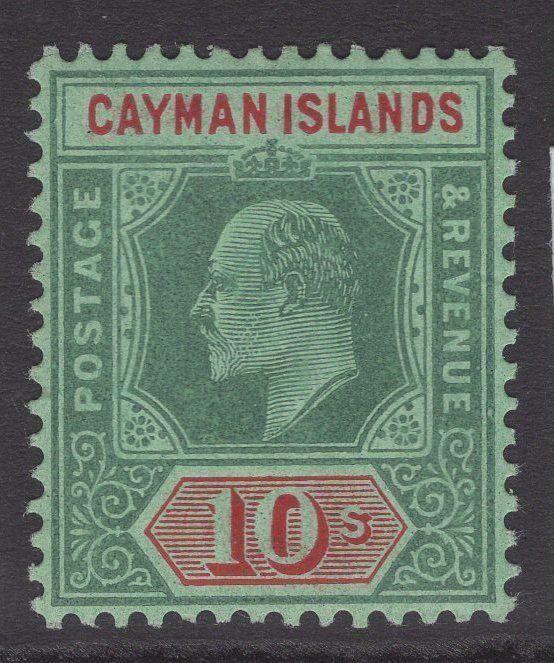 CAYMAN ISLANDS SG34 1908 10/= GREEN & RED/GREEN MTD MINT
