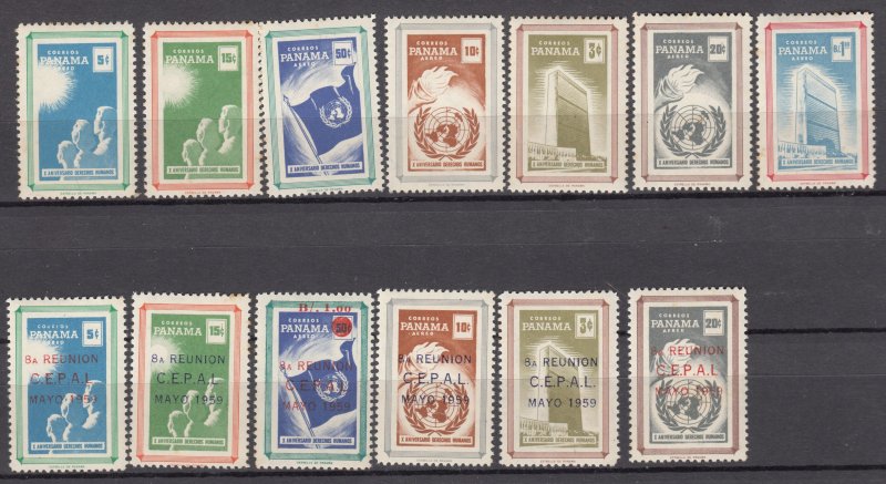 J27640 1959 panama set, mnh #423-4,c213-7, 425-6,c218-21 ovpt,s see details