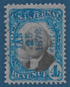 US 1871 Sc. R106, VF socked-on-the-nose hand stamped cancel.