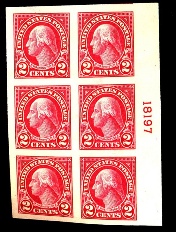 U.S. #577 MINT PL# BLOCK OF 6 OG NH