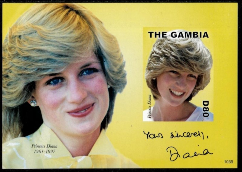 Gambia 2010 - Princess Diana - IMPERF Souvenir Stamp Sheet - Scott #3336 - MNH