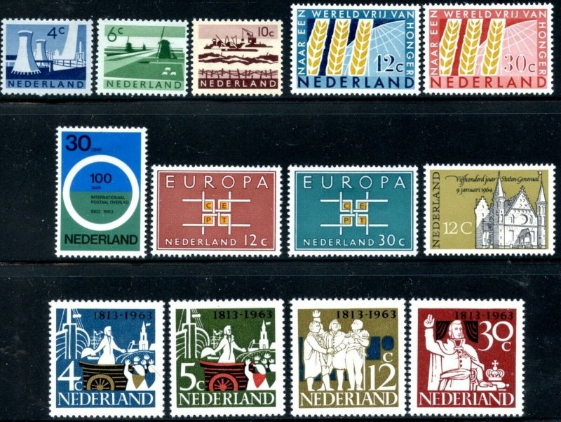 NETHERLANDS Sc#399-403, 413-22 1962-1964 Six Complete Sets OG Mint Hinged