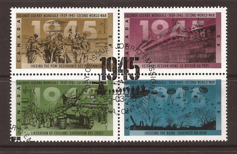 1995 Canada - Sc 1544a - used VF - Block of 4 - WWII - 1945