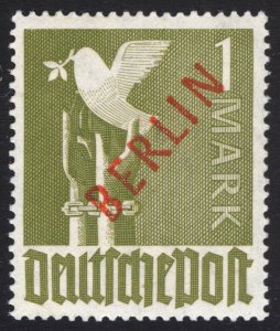 Germany Berlin 1949 1 DM OliveRed Overprint Sc 9N33, MI 33, MNH Cat €600($828)