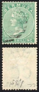 Bermuda SG8 1/- Green Wmk Crown CC Cat 70 pounds