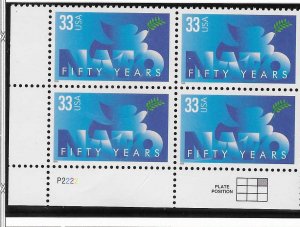 US #3354 33c NATO 50 Years  plate block of 4 (MNH) CV $2.60