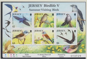 Jersey 2011,  Summer visitor Birds Souvenir sheet. unmounted mint , NHM