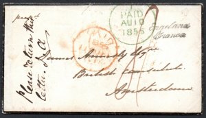 1855 Mourning cover m/s 8 in red and Dublin circular PAID in green