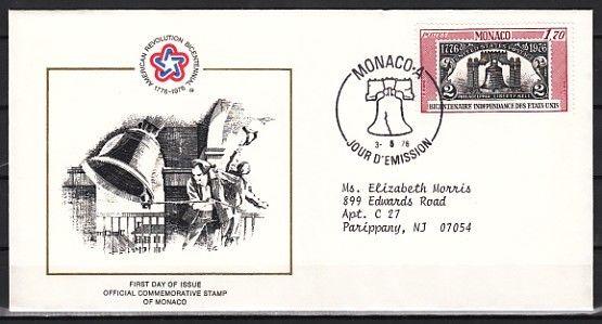 Monaco, Scott cat. 1021. American Bicentennial issue. First day cover. ^