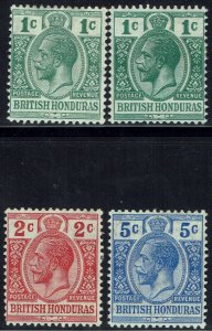 BRITISH HONDURAS 1913 KGV 1C BOTH SHADES 2C AND 5C
