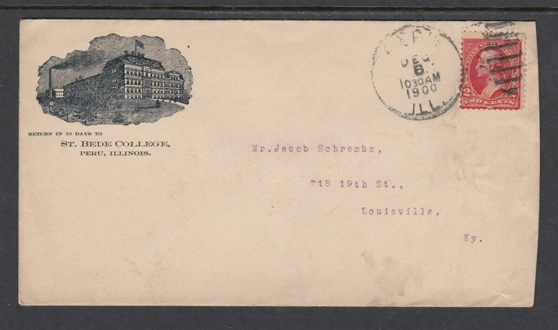 1900 ST. BEDE COLLEGE, Peru Ill. Cover - Nice cancel and markings