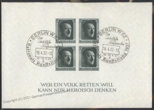 3rd Reich Germany 1937 Hitler National Stamp Show S/S Block 8 Used Berlin 103132