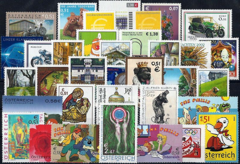 2002 Austria Complete Year set with Sheets and Defintives VF/MNH! LOOK!