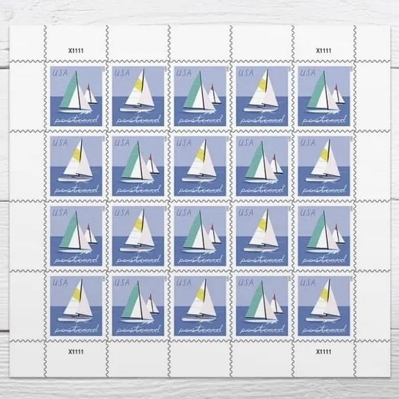 Sailboats Postcard  forever stamps  5 Sheets of 20， 100 pcs