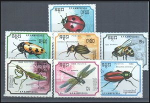 CAMBODIA - 1988 INSECTS / BEETLES / BEE / DRAGON FLY - 7V- MINT LH