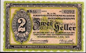 Austria-Hungary 1916 World War One Prisoner of War Camp BOLDOGASSONY Currency