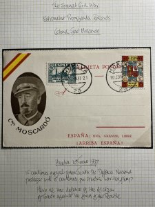 1937 Huelva Spain Civil War Patriotic Postcard Cover Colonel Jose Moscardo
